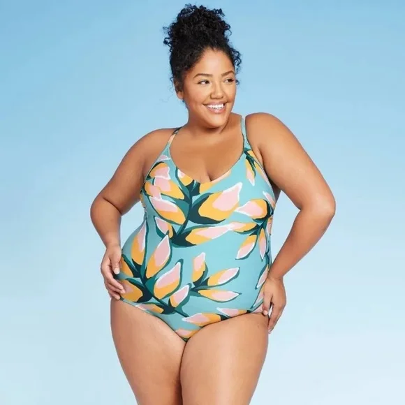KONA SOL Floral V-Neck One-Piece Plus Curvy Full Figure Bathing Swimsuit… - Picture 9 of 11